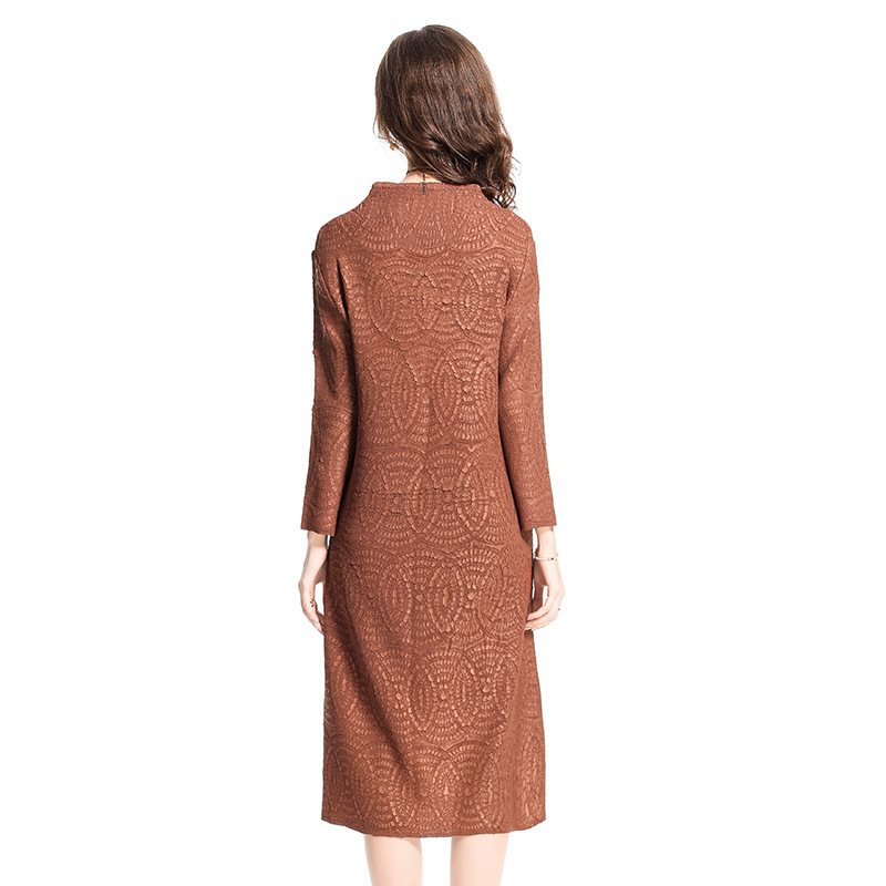 New Original Europe Circle Pattern Slim All-match Spring A-line Office Lady O-neck Dress