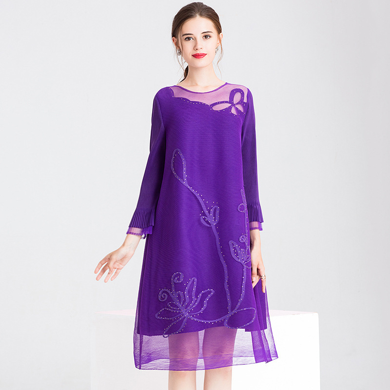 Spring Women Fashion New Tidal Pleated Female Mesh Popular Loose Lady One Piece Dress