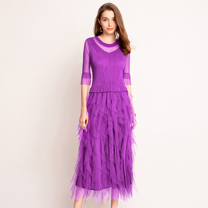 Medium-sleeve Lace Pleated Lady Elegant Fancy Fashion New Spring Summer Dress