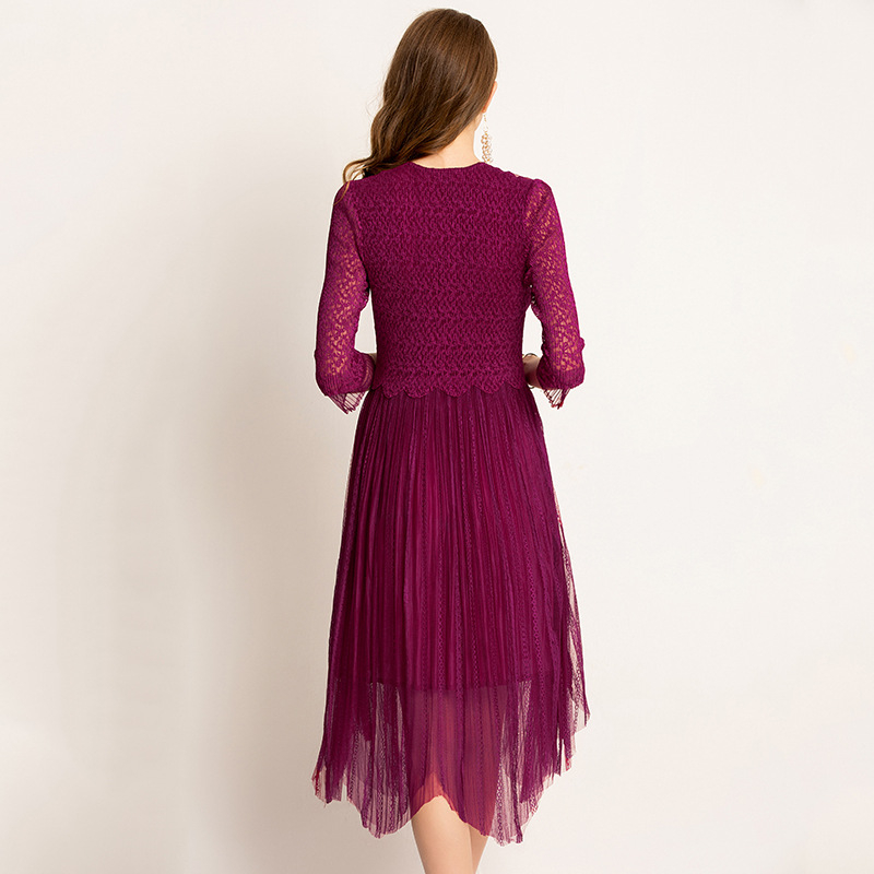 Hem Petal Mesh Lace Spring Summer Lace Elegant Pleats Popular Dress