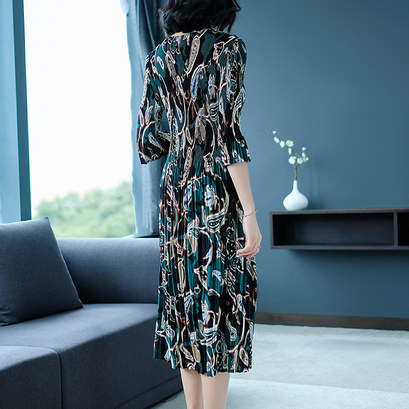 Spring Women Pleated Fashion New Print Tidal Lady Elegant Dress