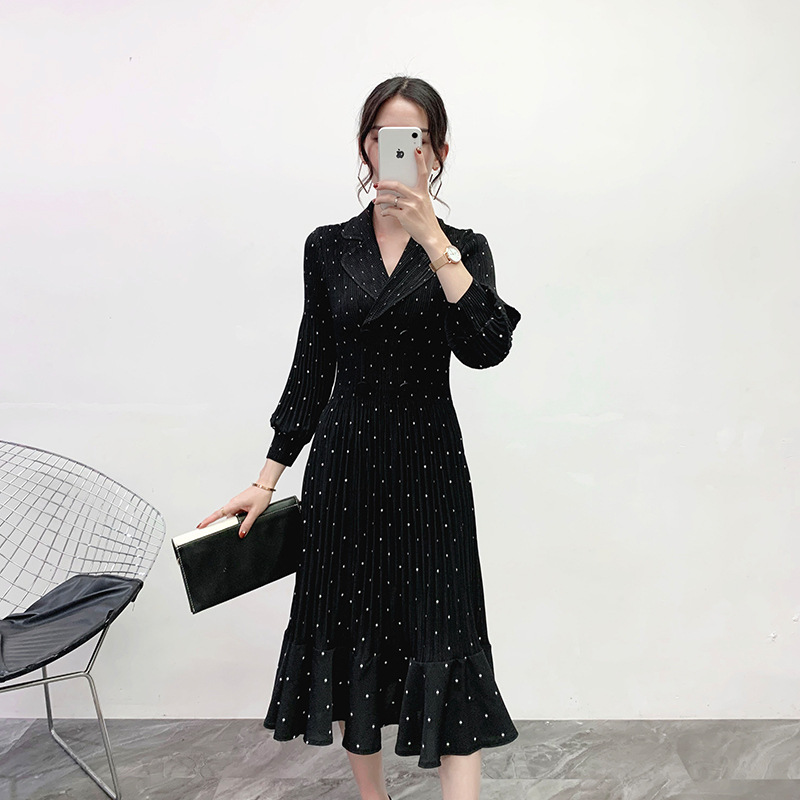 Pleated Polka Dot Dress 2020 Spring New Loose Large Pleated Dress