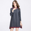 Autumn Fashionable High Collar Plaid Floral Dress Pleated Women Loose Dress