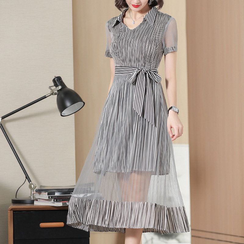 Striped Printed Dress Summer 2019 New Short Sleeve Fashion New Tidal Pleated Dresses