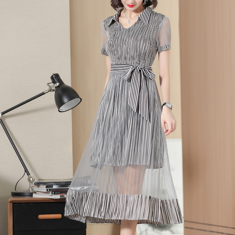 Striped Printed Dress Summer 2019 New Short Sleeve Fashion New Tidal Pleated Dresses