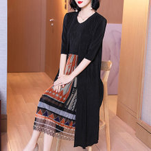 Long Print Spring Dress 2021 New Women's Large Loose And Fake Two Piece Mother's Slim Dress