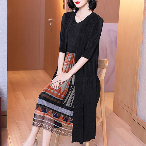 Long Print Spring Dress 2021 New Women's Large Loose And Fake Two Piece Mother's Slim Dress