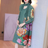 High End Foreign Style Pleated Mother's Dress Spring New Loose Print Age Reduced Midi Pleated Dress