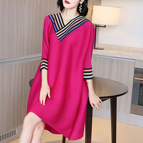 Pleated Loose Age Reducing Dress Spring 2021 New Women's Plus Size A-line Dress