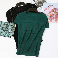 Summer Women Pleated Short Sleeve Tops Women's New Simple Fashionable Round Neck Shirts