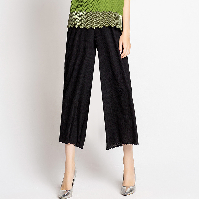 Women Pleated Loose Fashion New Solid Color Casual Lady Elegant Wide Legging Trousers Pants
