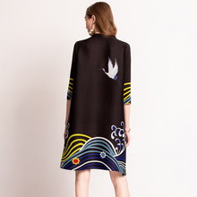 Chinese Style Retro Pleated Dresses Slant-buttoned Loose Crane Dreses