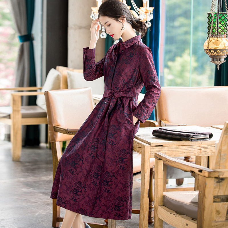 2020 Women Spring New Fashion Jacquard Slim Large Chinese Retro Dress