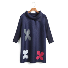 new style pleated long sleeve print flower t-shirt