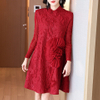 High End Embroidered Red Long Sleeve Dress For Women's Autumn And Winter New Design With A-line Dress
