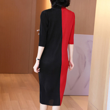 French Style Lady Dress Spring Dress 2021 New Women's Contrast Color Black And Red Patchwork Dress