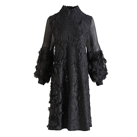 High End Embroidery Dress Autumn Winter 2020 New Women's Plus Size Long Sleeve Pleated Dress