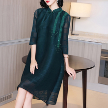 Pleated Mesh Nail Bead Large Size Dress Spring 2021 New Women's Loose A-line Pleated Dress