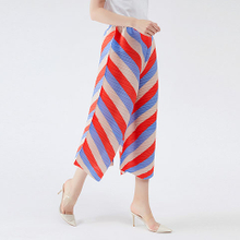 Pleated Wide Leg Pants Women 2021 New Spring Printing Red And Blue Stripe Women's Wear Flared Pants High Waist Pants