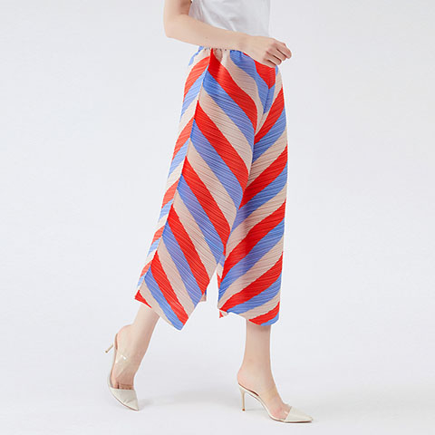 Pleated Wide Leg Pants Women 2021 New Spring Printing Red And Blue Stripe Women's Wear Flared Pants High Waist Pants
