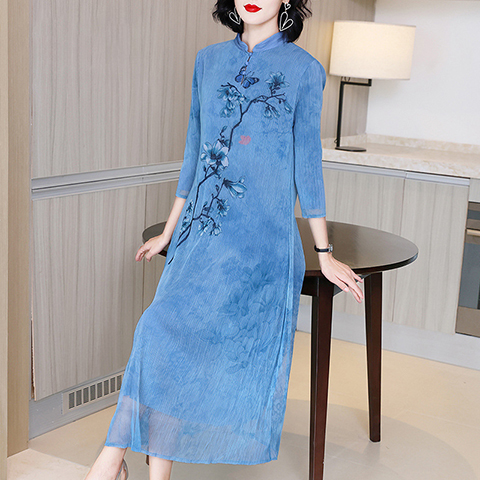 Chinese Style Retro Modified Cheongsam Dress Mother's Spring Midi Slim Temperament Dress