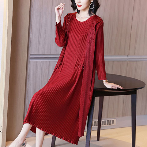Lady Large Red Pleated Dress Spring 2021 New Women's Loose Dress