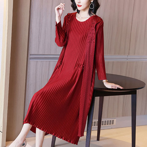 Lady Large Red Pleated Dress Spring 2021 New Women's Loose Dress