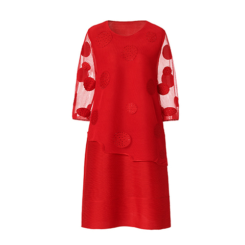 Pleated High-end Foreign Style Red Dress Spring 2021 New Women's Plus Size Pleated Dress