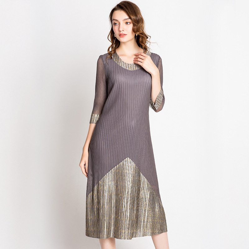 New Soft Women Pleated Autumn Fashion Lady Elegant Printing Lace Long Dress