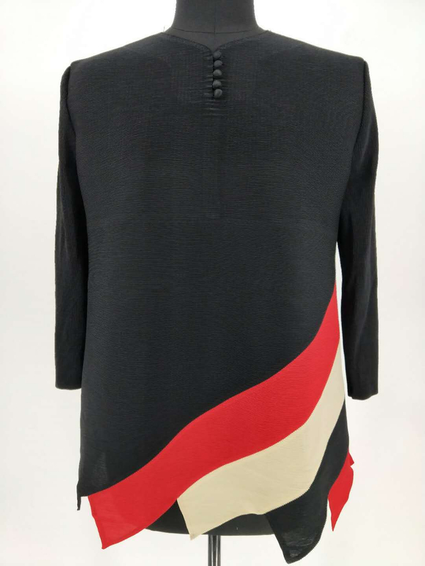 2018 Spring Factory Pleated Casual Tassel Long Striped Turtleneck Design Tops