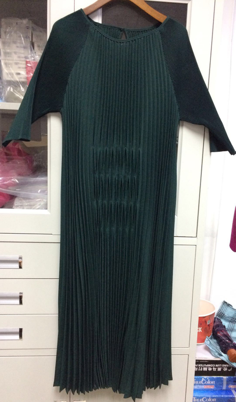 Women Pleated Sleeve Static Dresses Vertical Striped Loose Leisure Mom Dresses