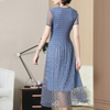 Summer Short Sleeve Fashion Dot Dress New Style Embroidered Lace Large Size Pleated Dress