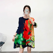 Women Fashion Print Loose Large Pleated Dress New Dress In Spring 2020