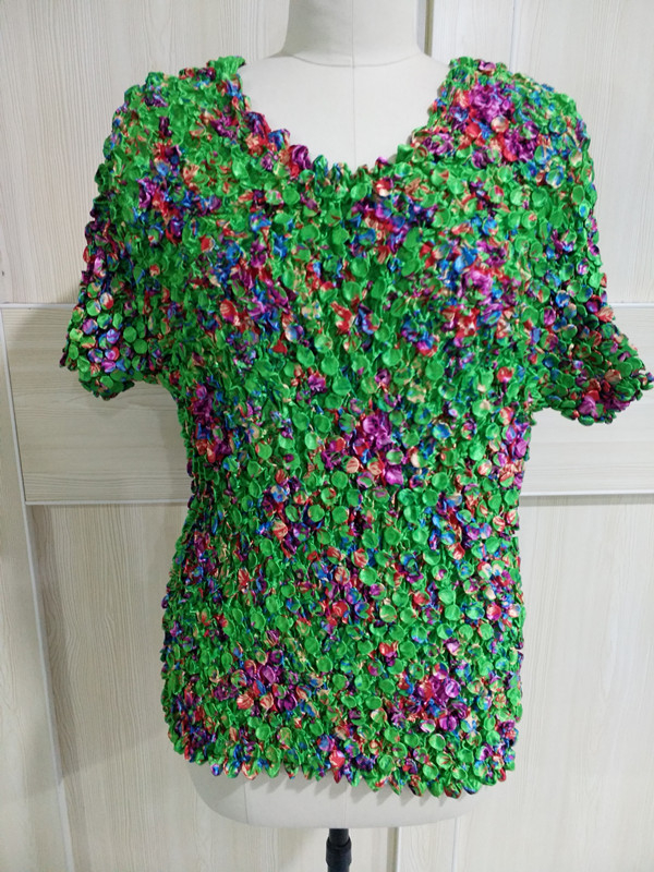 New Women Elastic Popcorn Tops short Sleeve Shirt Coin Plus S shirts