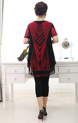 Womens Knit mesh print short sleeve T-shirts with lining double layer shirts