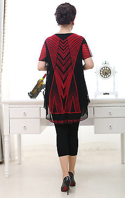 Womens Knited print short sleeve T-shirts with lining double layer tops