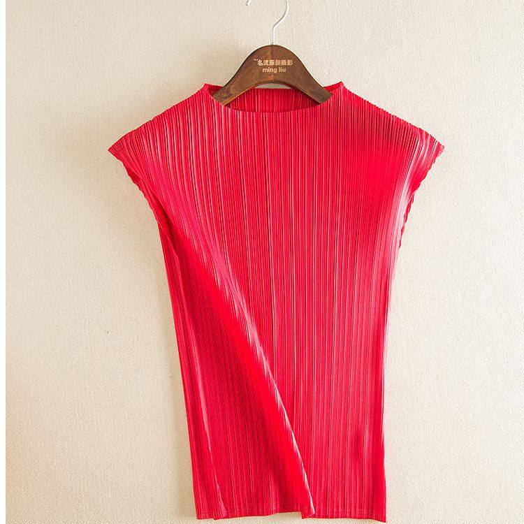 Spring Summer Sleeveless Women Fashion New Solid Color Pleats Casual Slim Free Size Pullover Shirts