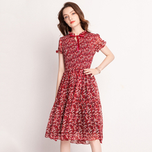 Summer Women Pleated Print Dress Lady Elegant Dresses