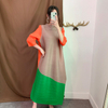 Autumn Women Pleated Dress Loose Big Size Fashion New Patchwork Popular Dress