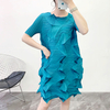 Women Fashion New Diamond Pleated Dress 2020 Pink Short Sleeve Pleated Dress