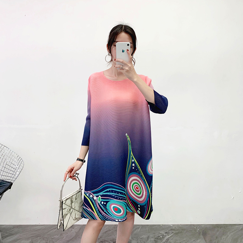 Pleated Early Spring 2020 New Style Large Print Pleated A-line Dress