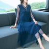 Winter Autumn Women Pleated Fashion New Dress Lady Elegant Fake Two Pieces Dress