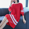 2019 Fashion Mesh Striped Loose Large-scale Temperament Pleated Dress Lantern Sleeves