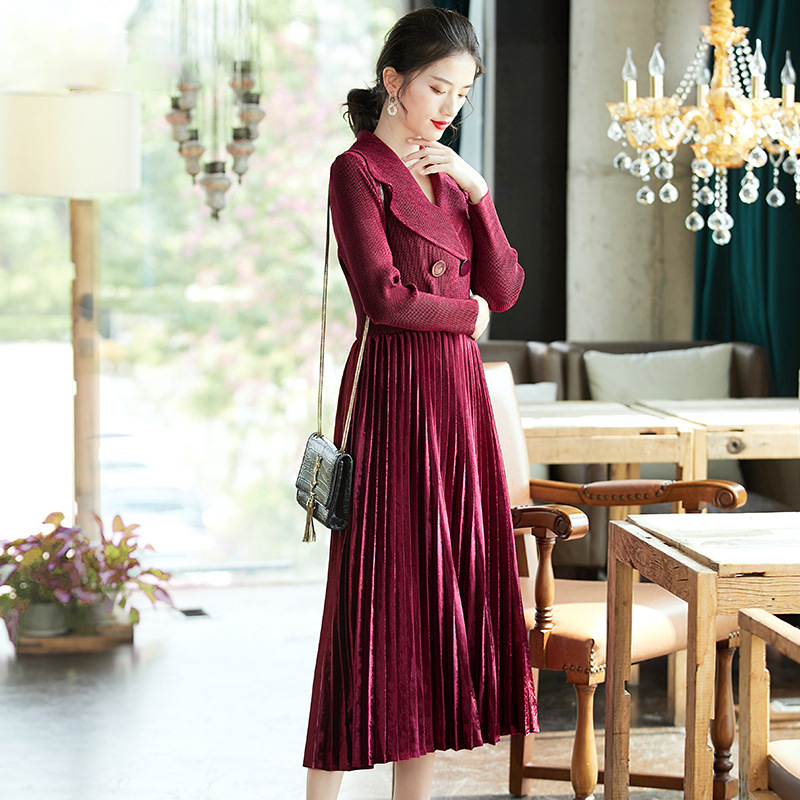 Autumn Women Large Pleated Velvet Dress In Early Spring 2020