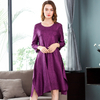 Pleated Office Lady Loose Solid Three Quarter Sleeves Knee-length O-neck Autumn Dress