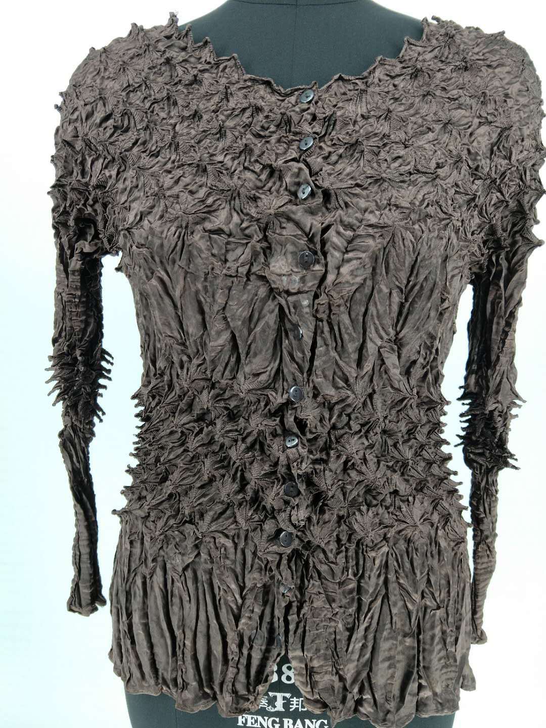 European Fashion Long Sleeved Loose pleated Formal V-neck Button Full Women's Shirt