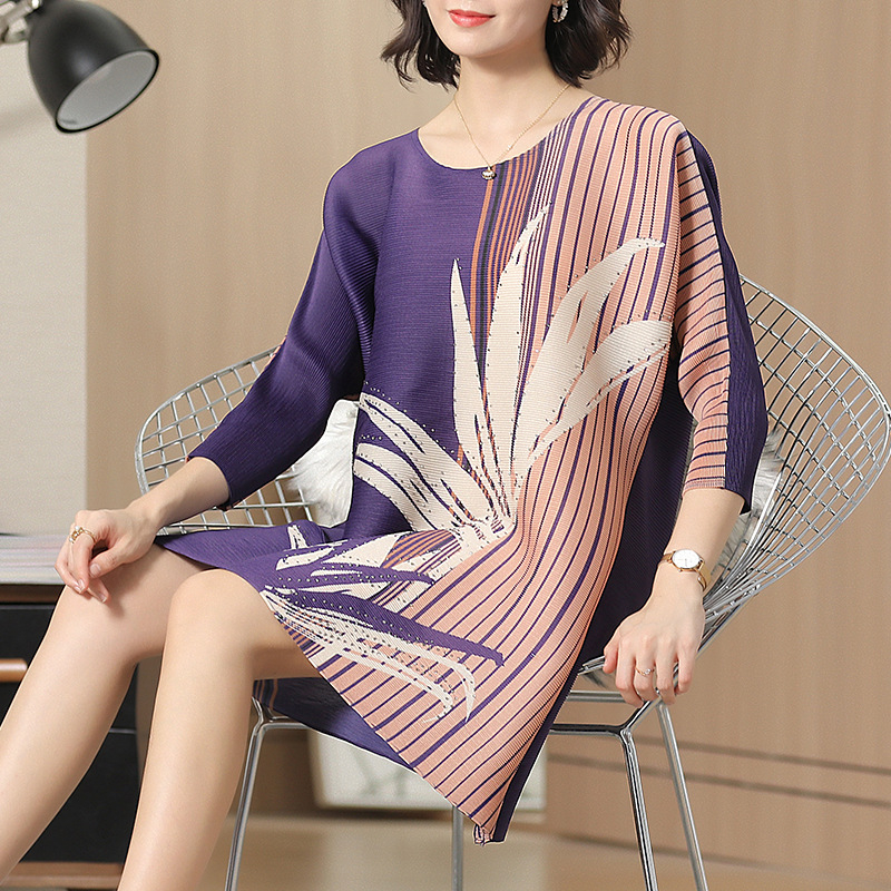 Summer Trend New Women's Wear French Large Print Dress Pelated Loose A-shaped Dress