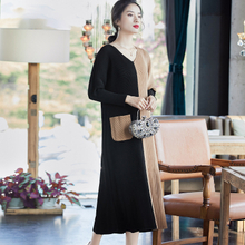 Fashionable Women Color Contrast Pleated Dress New Big Size Dress In Early Spring 2020