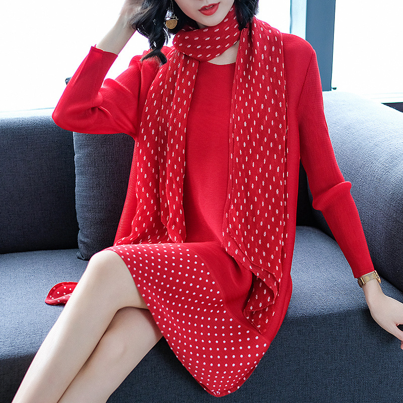Women Pleated Long Sleeves Print pleated Fashion Good Quality Dress