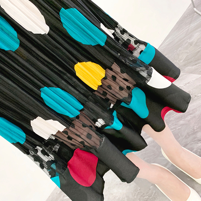 Women Polka Dot Dress Spring 2020 Pleated Bow Large Pleated Dress